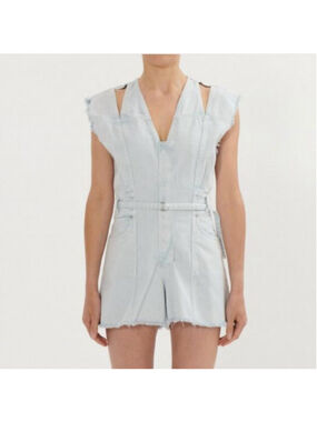 IRO NWT Cassia White Denim Playsuit Romper Cut Out Belted Size 34 2